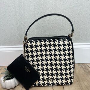 Kate Spade Darcy Bucket Bag in Houndstooth & coordinating L-zip Key Wallet NWT